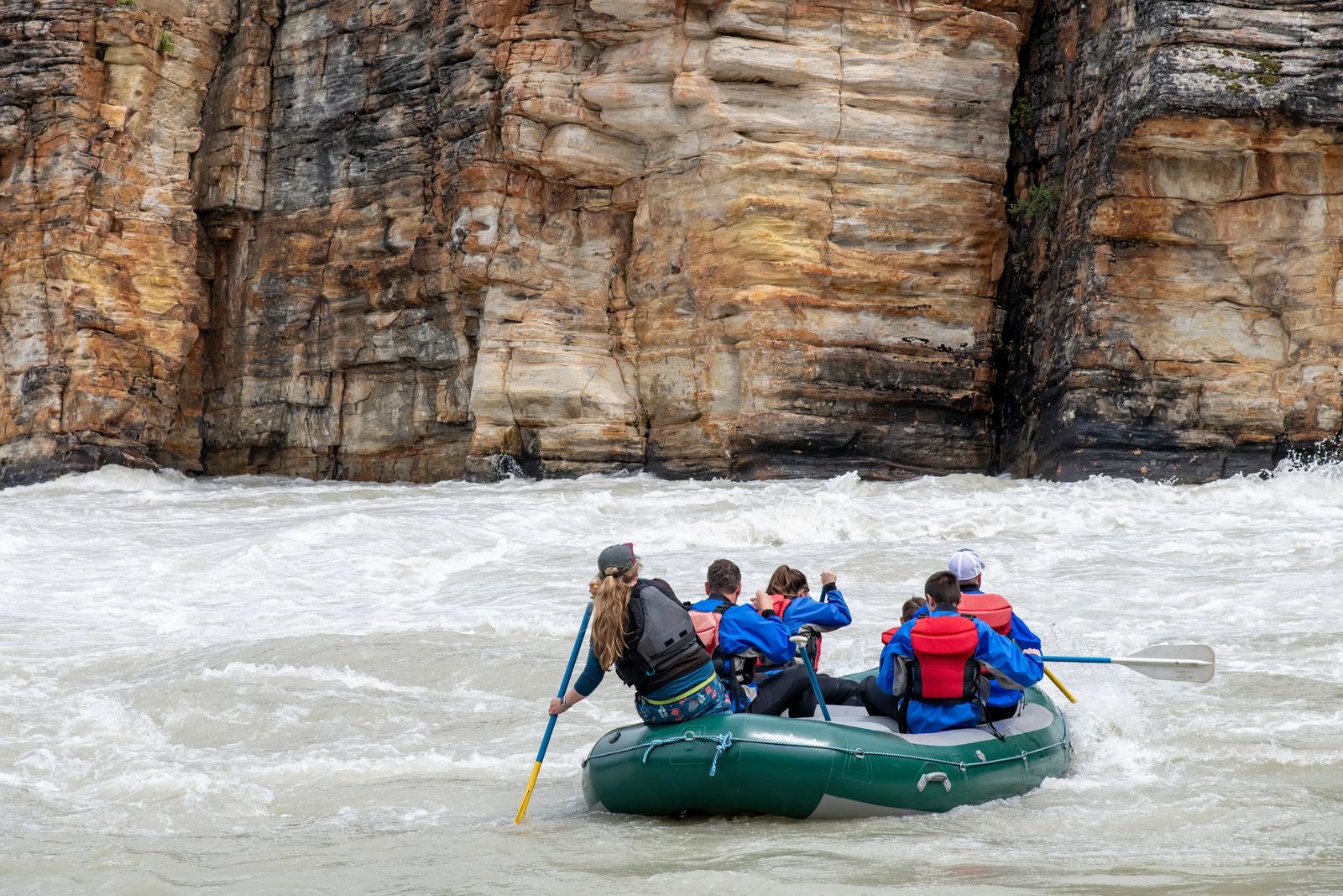 Raft of people on the Athabasca River - Best places to visit in Jasper National Park
