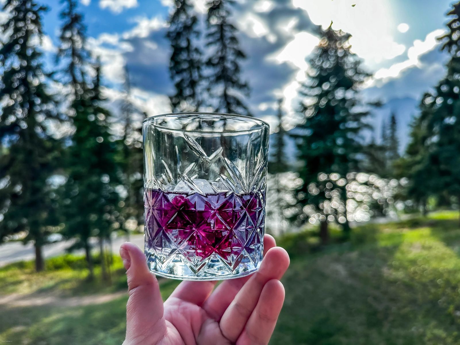 Cocktail held up in a toast to Pyramid Lake - Best places to visit in Jasper National Park