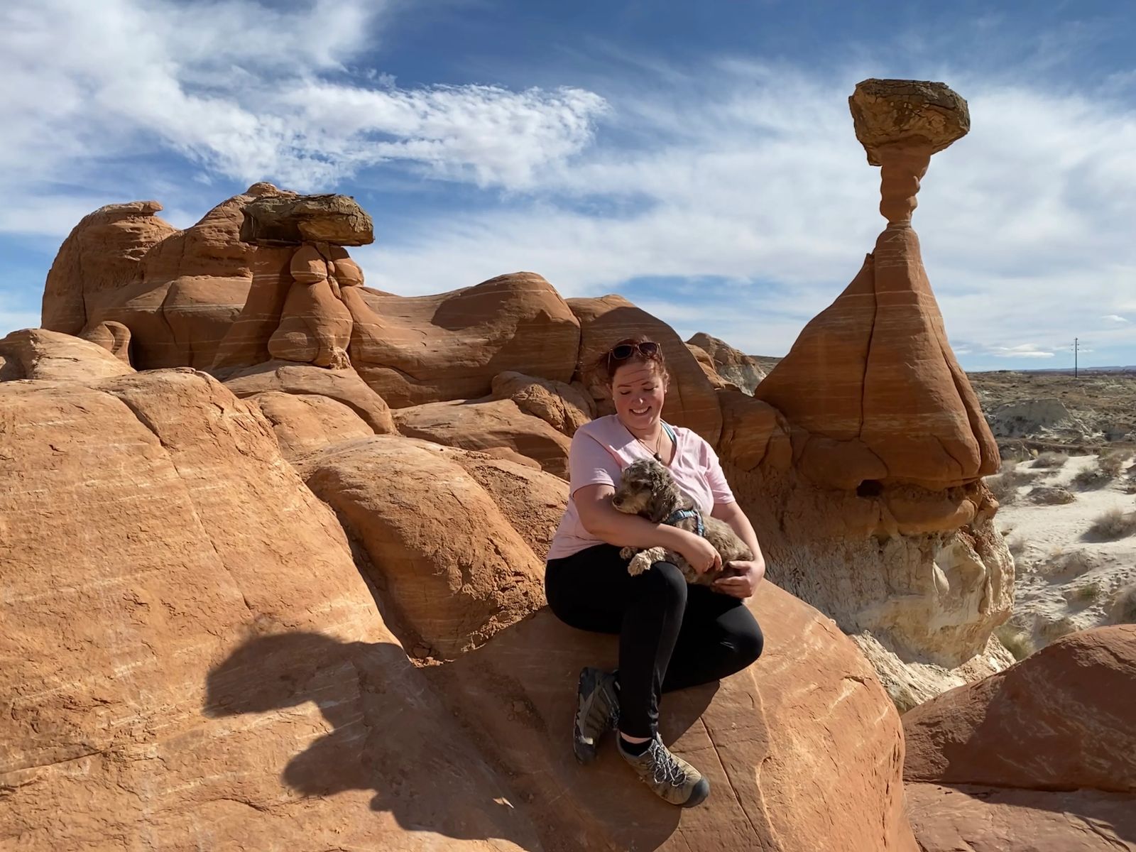 Toadstool hoodoos with me holding Zoey, Things to do in Kanab