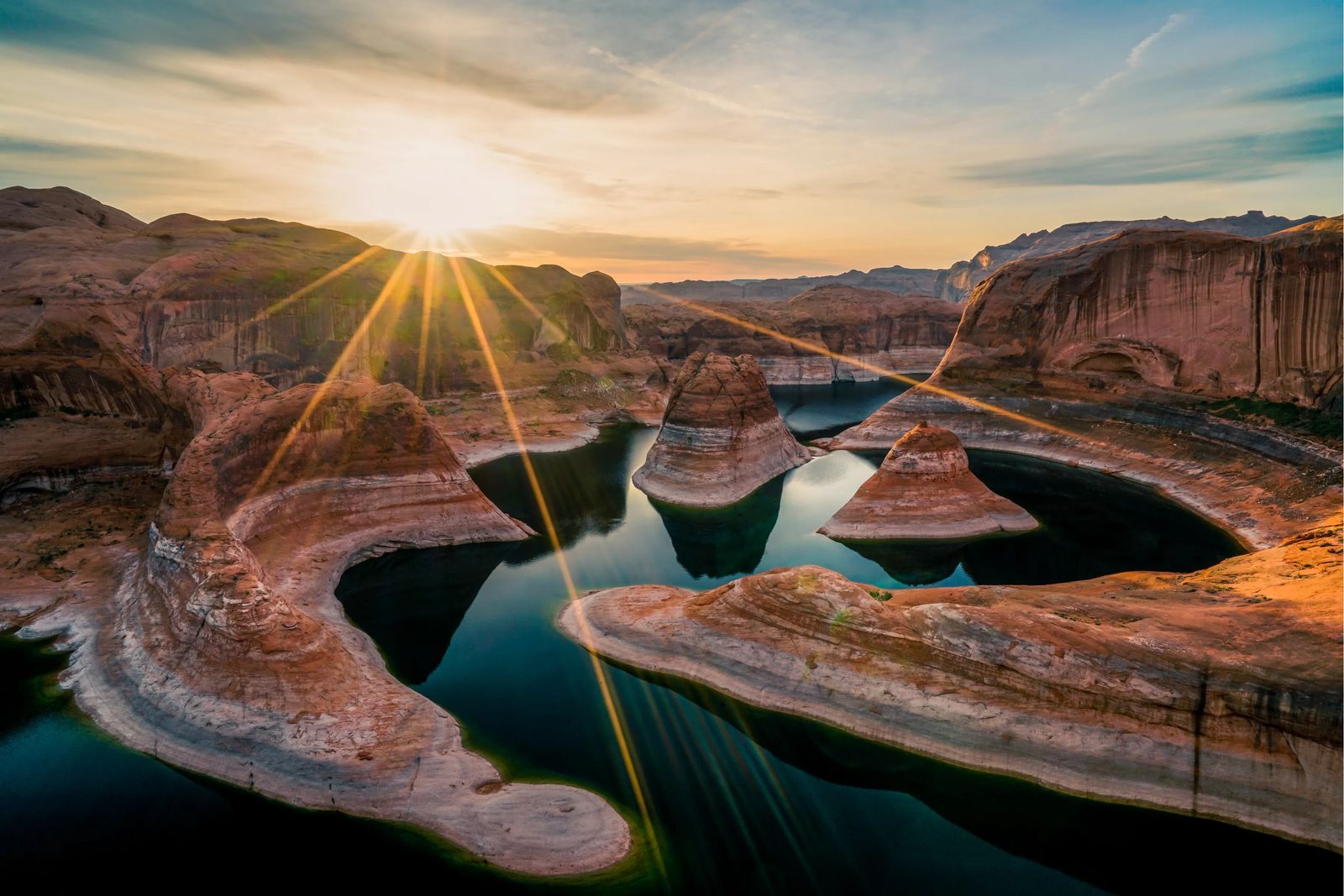 hidden gems of southenr utah Lake powell sunrise from a drone