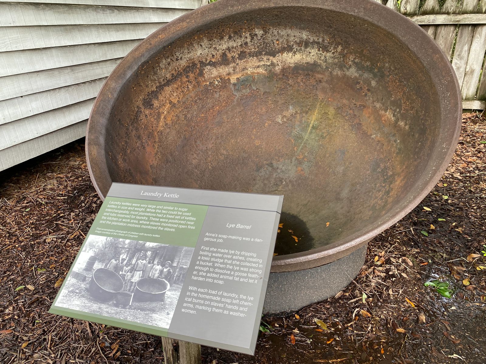 three foot wide metal laundry kettle