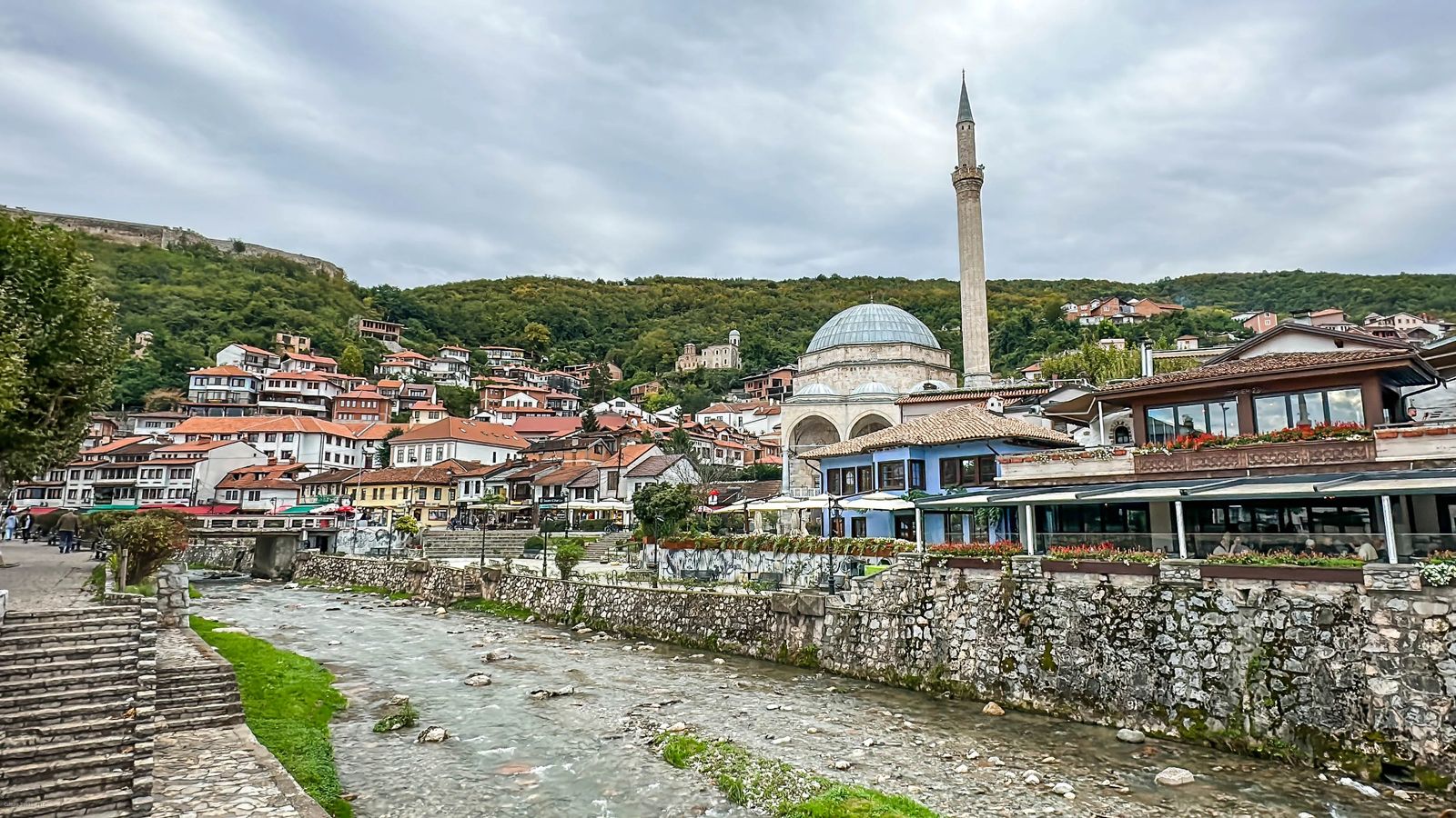 Prizren Kosovo view of river and Sinan Pasha Mosque
